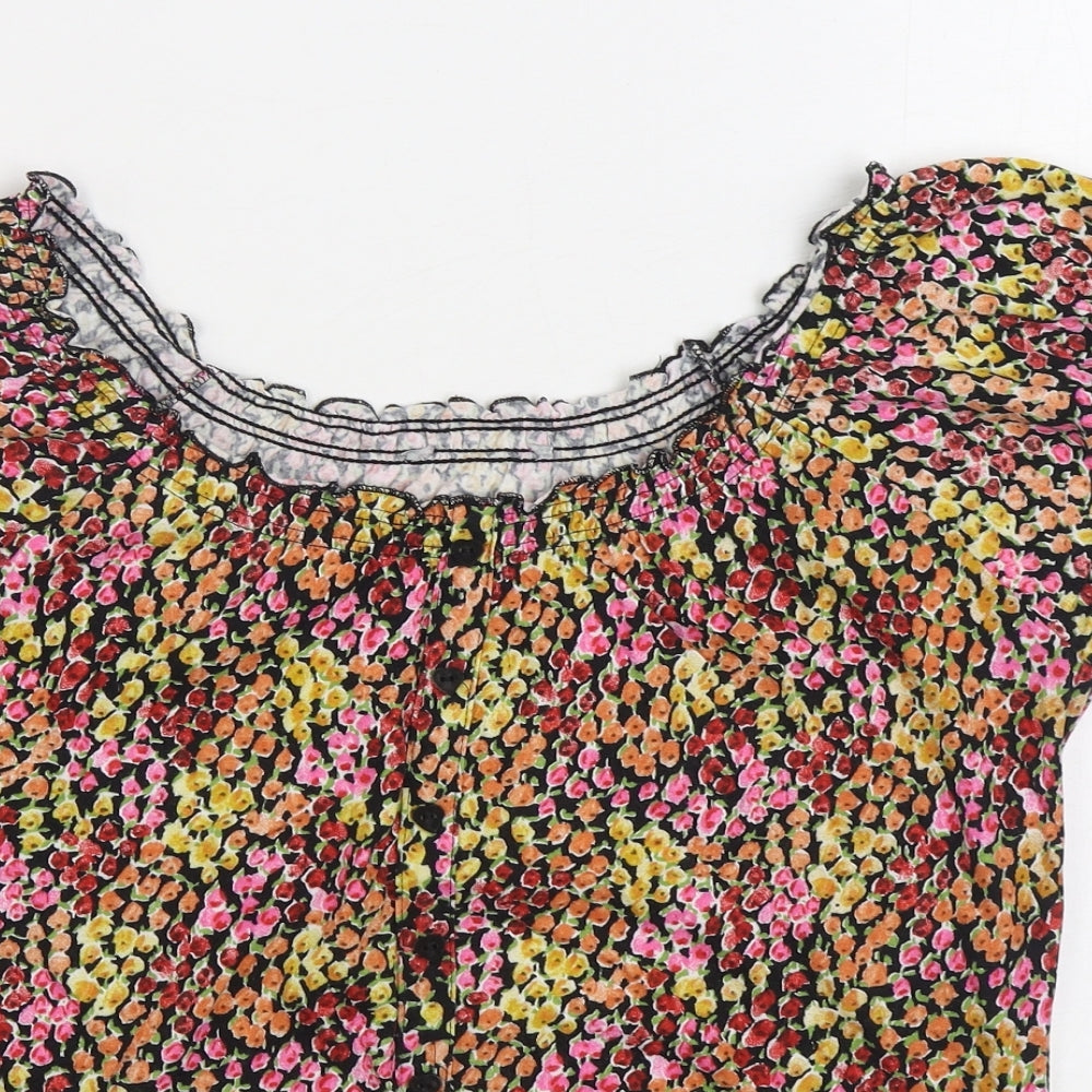 Matalan Womens Multicoloured Floral 100% Cotton Basic Blouse Size 12 Scoop Neck