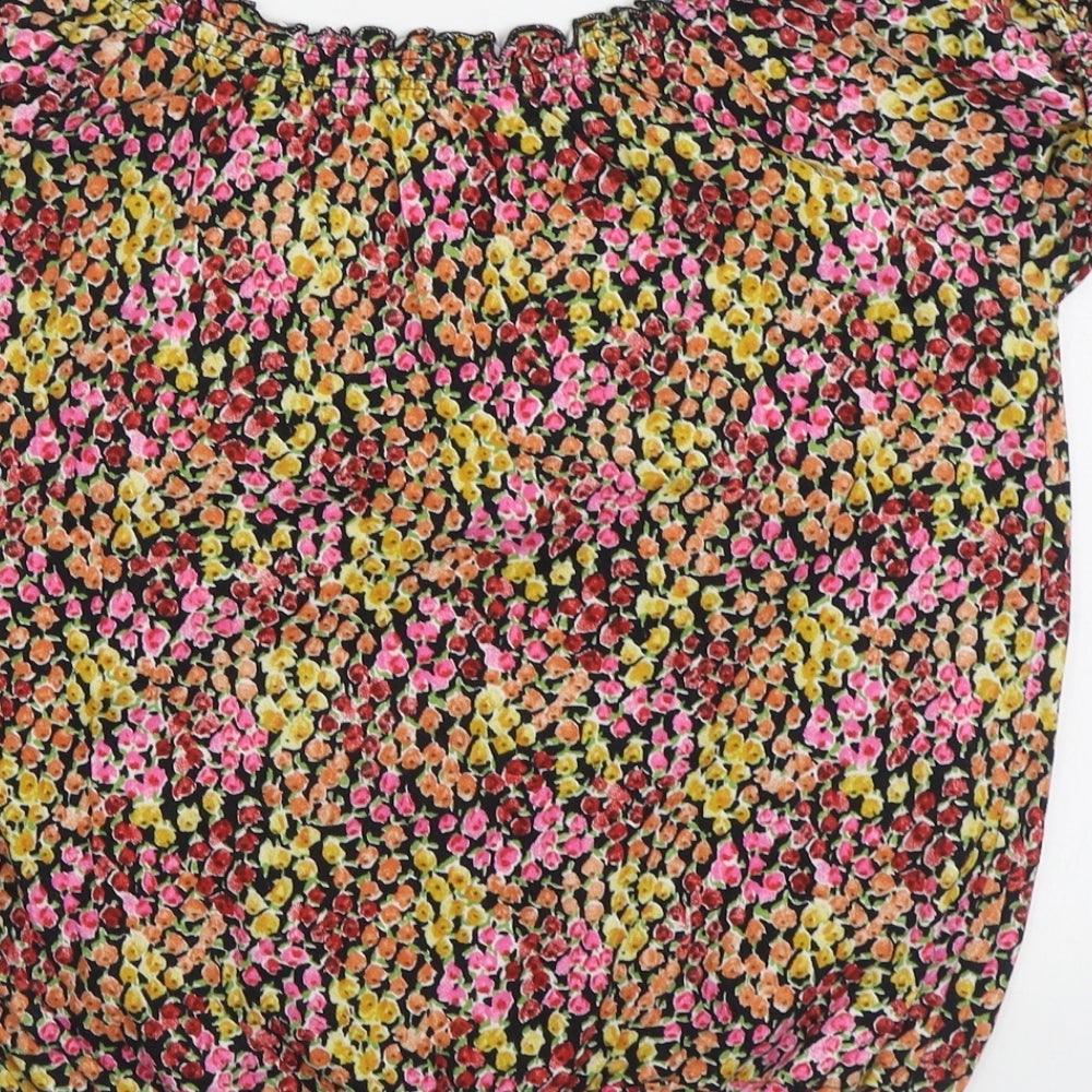 Matalan Womens Multicoloured Floral 100% Cotton Basic Blouse Size 12 Scoop Neck