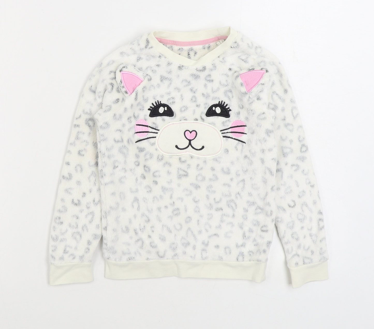 George Girls White Geometric Polyester Top Pyjama Top Size 5-6 Years Pullover - Cats