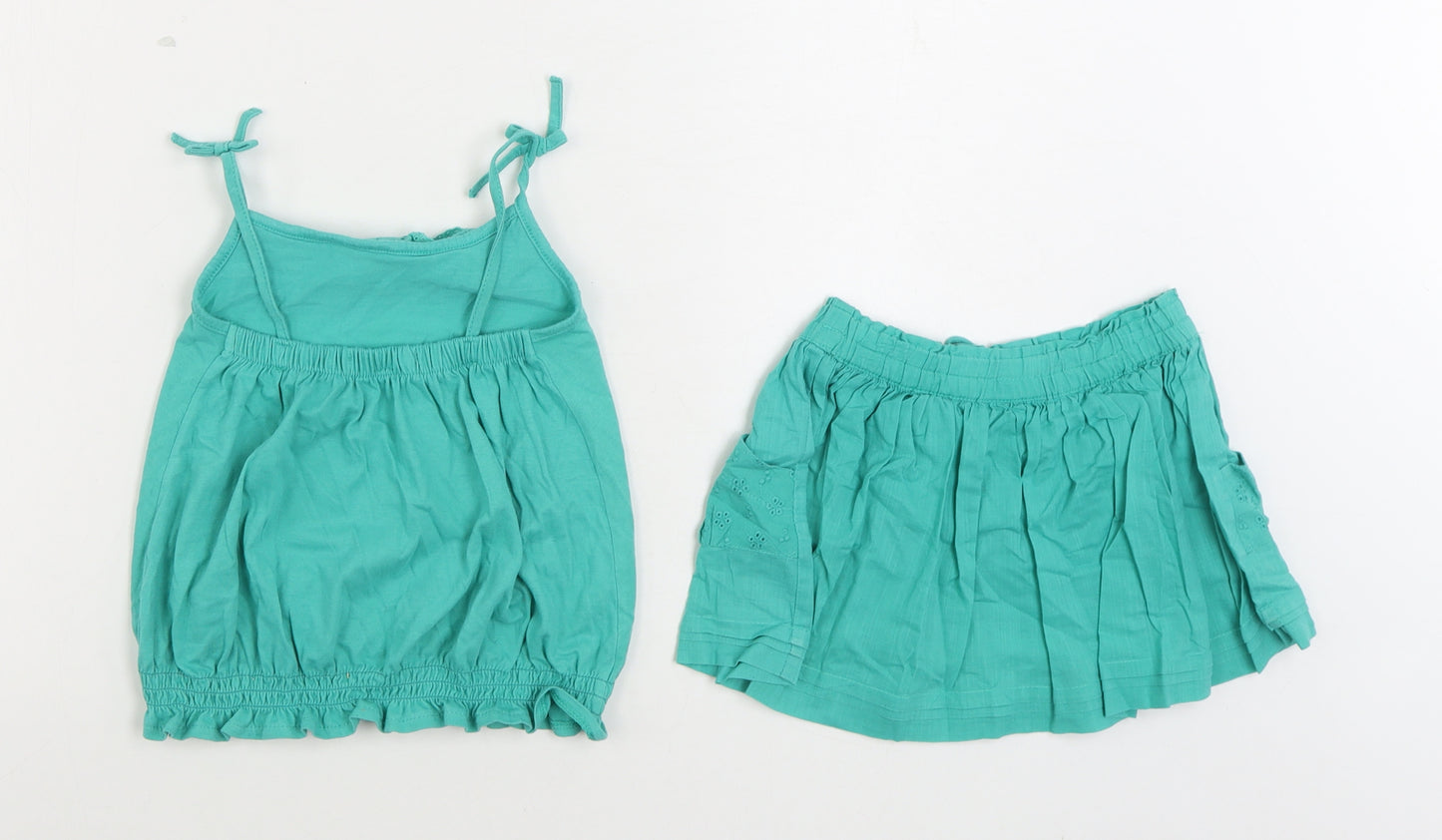 Preworn Girls Green Cotton Skirt Outfit/Set Size 2-3 Years Tie - 2 Piece set