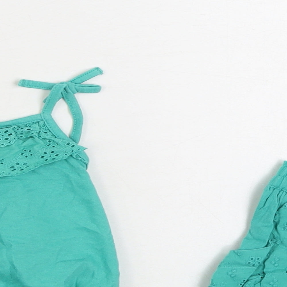 Preworn Girls Green Cotton Skirt Outfit/Set Size 2-3 Years Tie - 2 Piece set