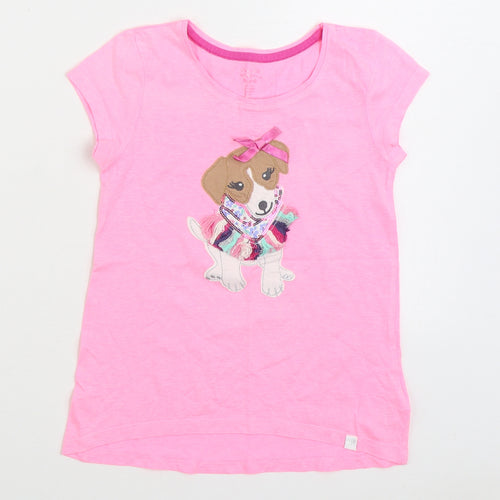 Emma Garden Girls Pink Cotton Basic T-Shirt Size 7 Years Round Neck Pullover - Dog