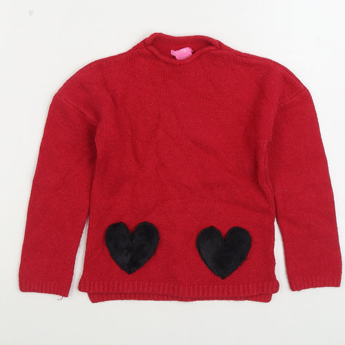 Isaac Mizrahi Girls Red High Neck Cotton Pullover Jumper Size 5-6 Years Pullover - Love Hearts