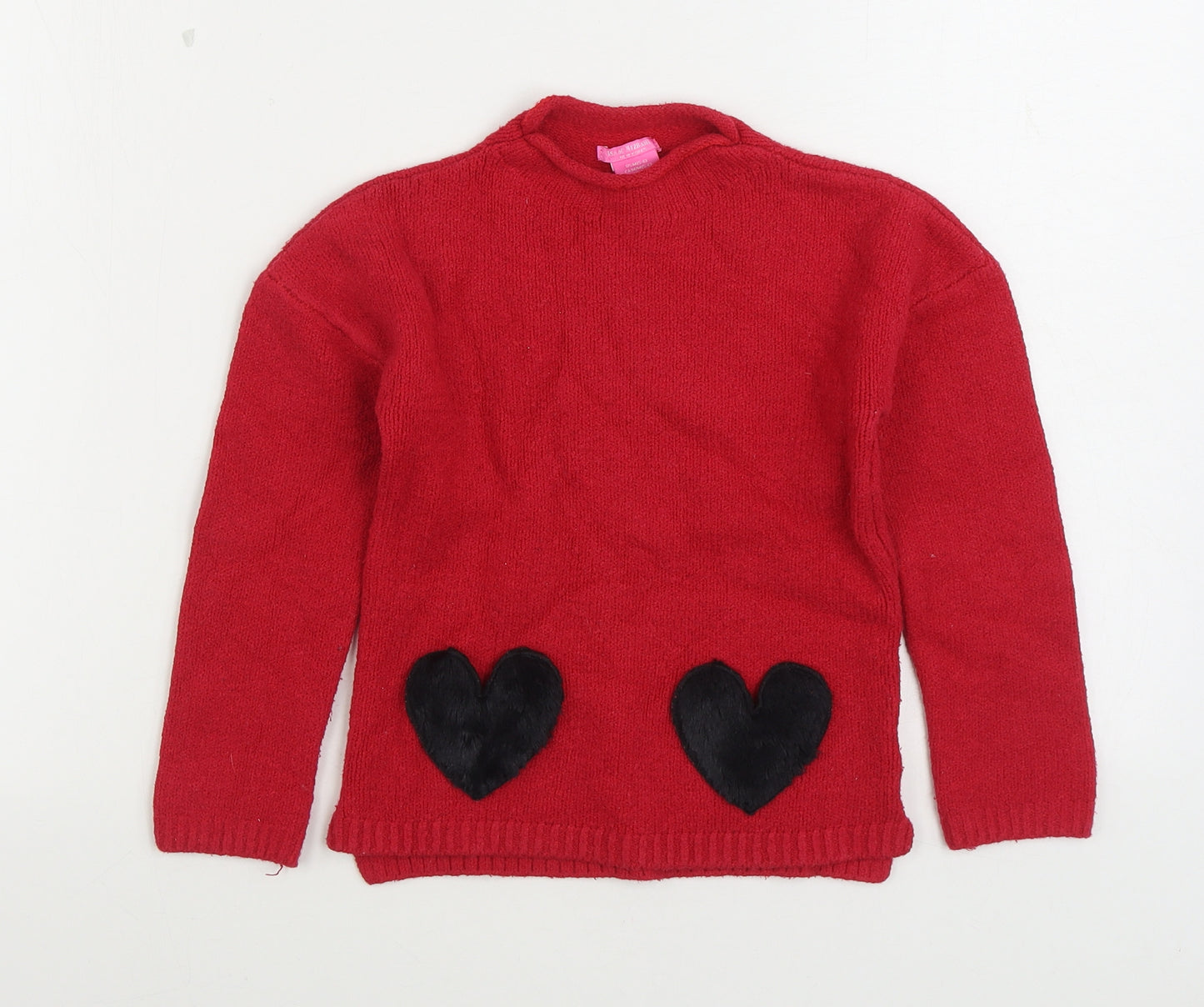 Isaac Mizrahi Girls Red High Neck Cotton Pullover Jumper Size 5-6 Years Pullover - Love Hearts