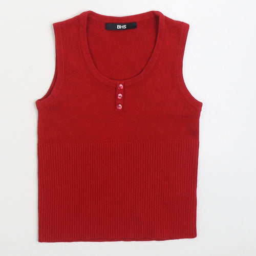 BHS Girls Red Acrylic Basic Tank Size 4 Years Scoop Neck Pullover