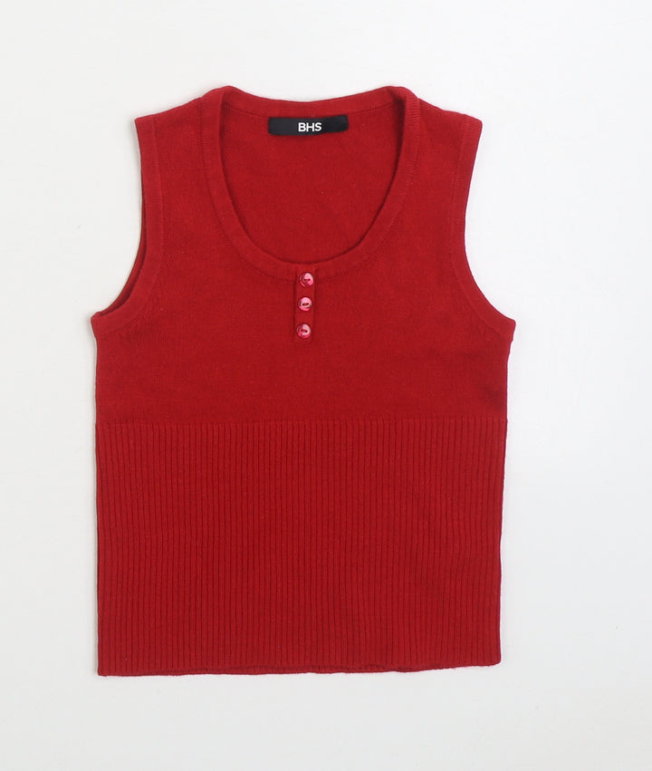 BHS Girls Red Acrylic Basic Tank Size 4 Years Scoop Neck Pullover