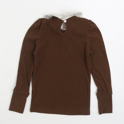 SheIn Girls Brown Collared Cotton Pullover Jumper Size 8-9 Years Pullover