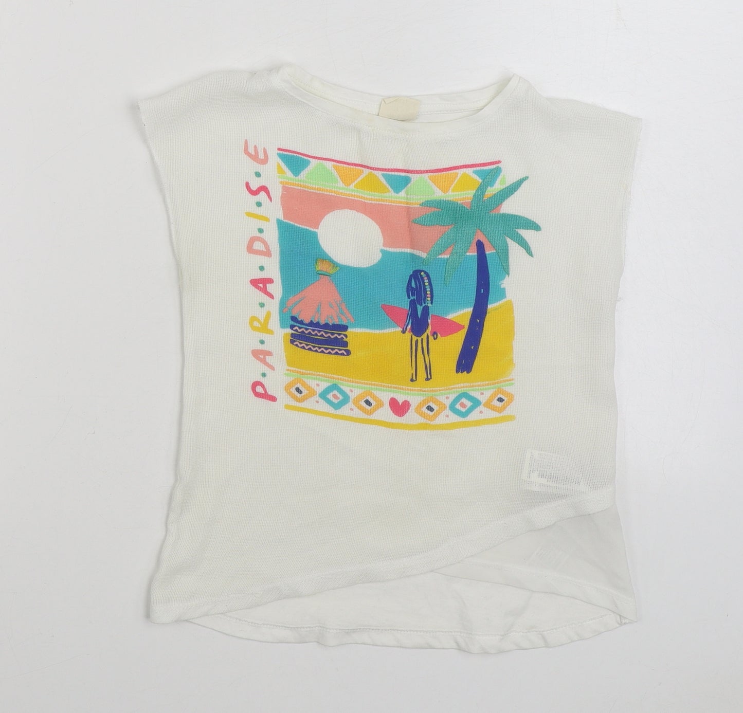 Zara Girls White Cotton Basic T-Shirt Size 7 Years Boat Neck Pullover