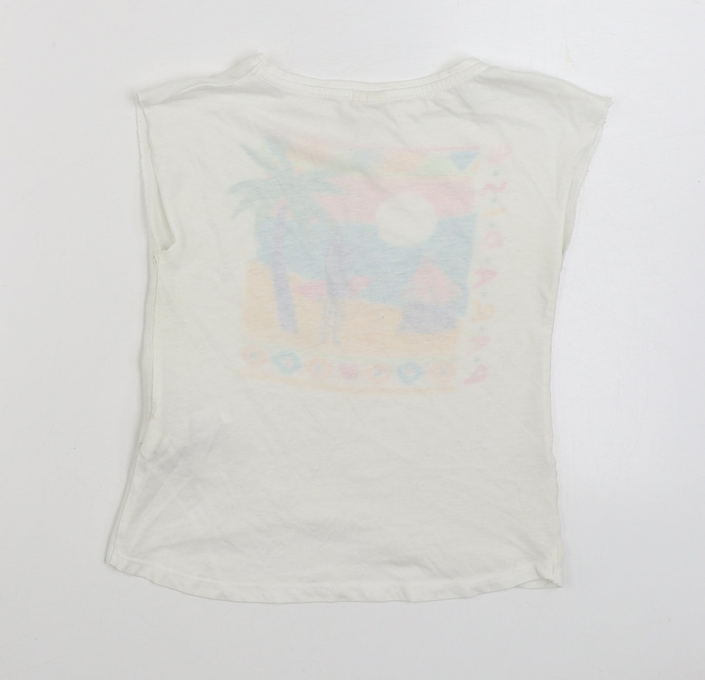 Zara Girls White Cotton Basic T-Shirt Size 7 Years Boat Neck Pullover