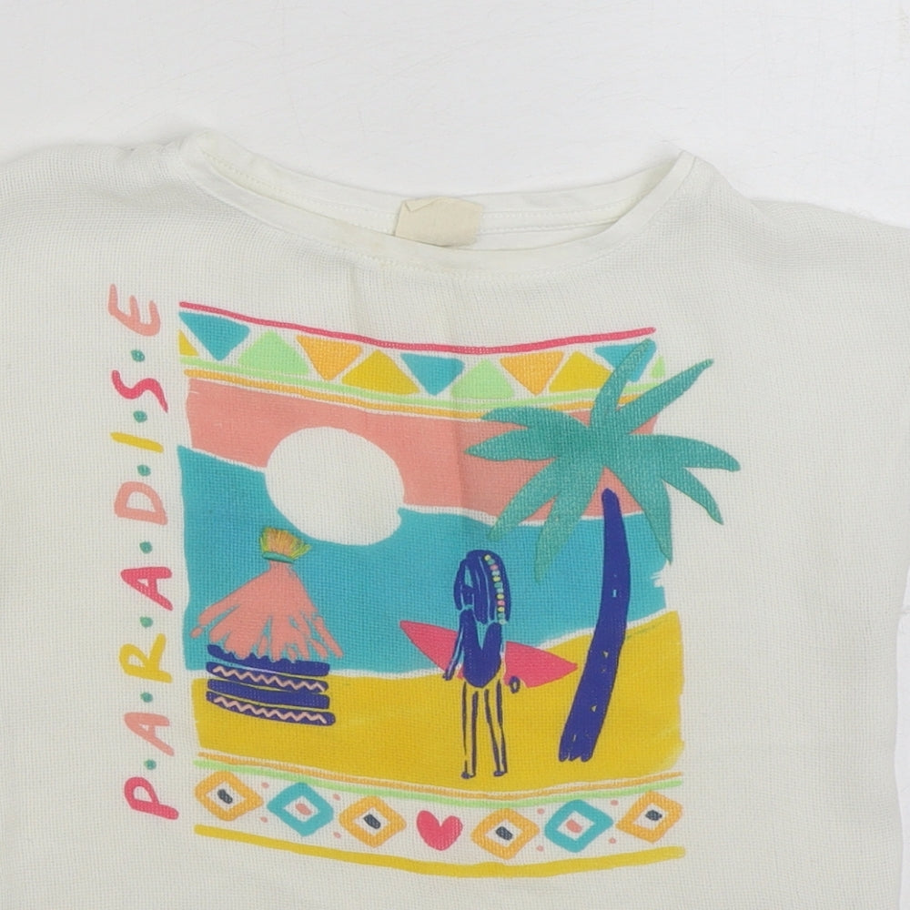 Zara Girls White Cotton Basic T-Shirt Size 7 Years Boat Neck Pullover