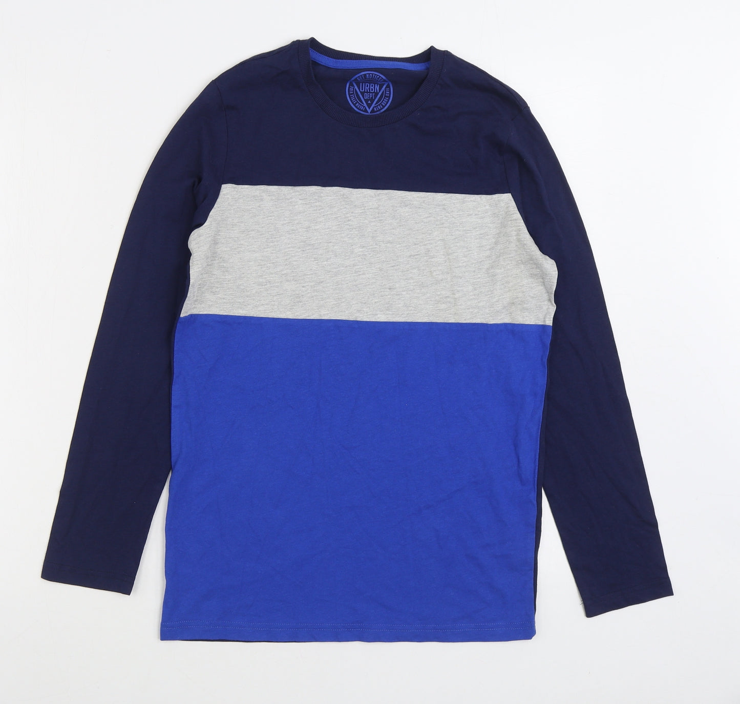Matalan Boys Blue Colourblock Cotton Basic T-Shirt Size 13 Years Round Neck Pullover