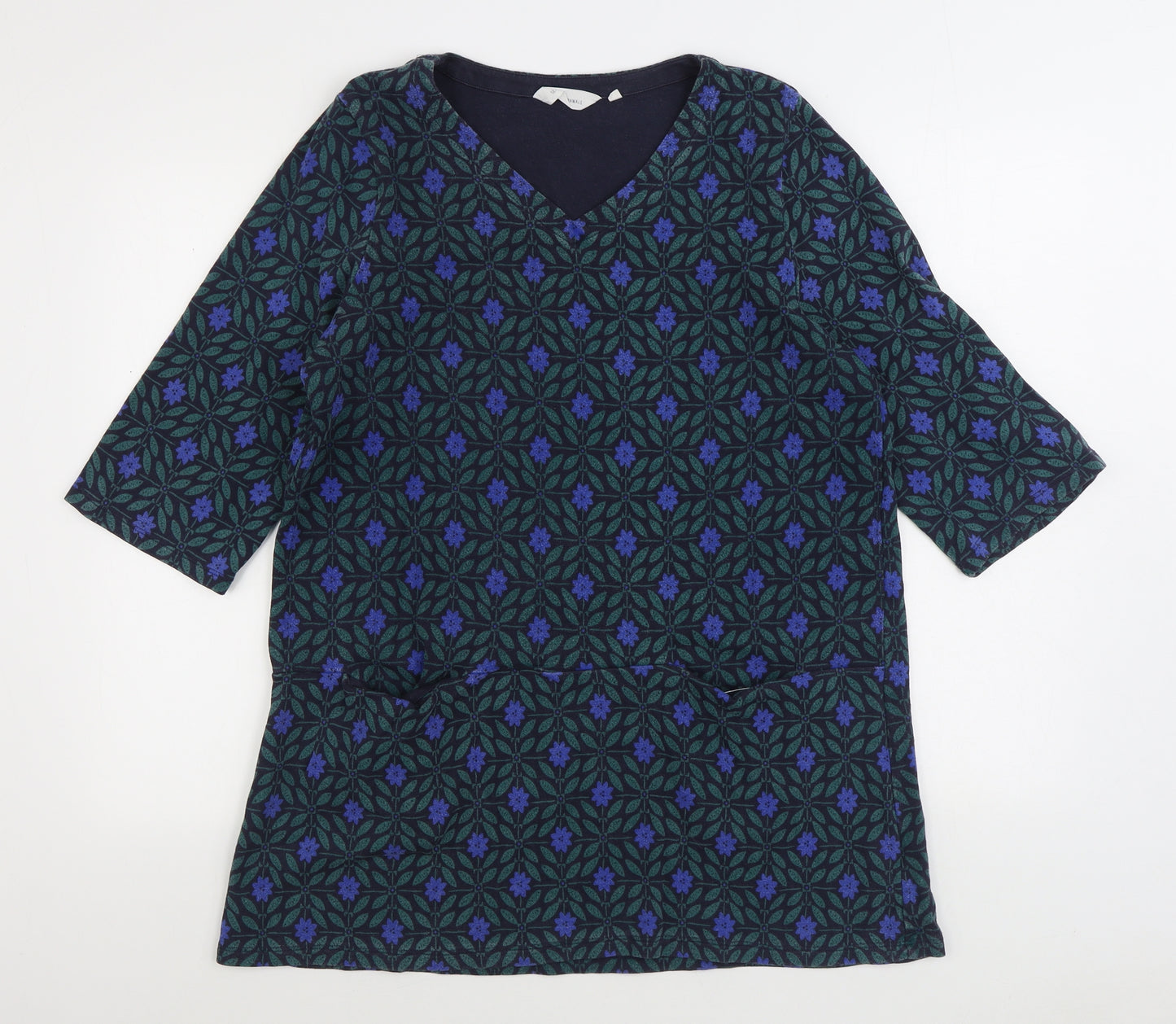 Seasalt Womens Multicoloured Geometric Cotton Jumper Dress Size 16 V-Neck Pullover