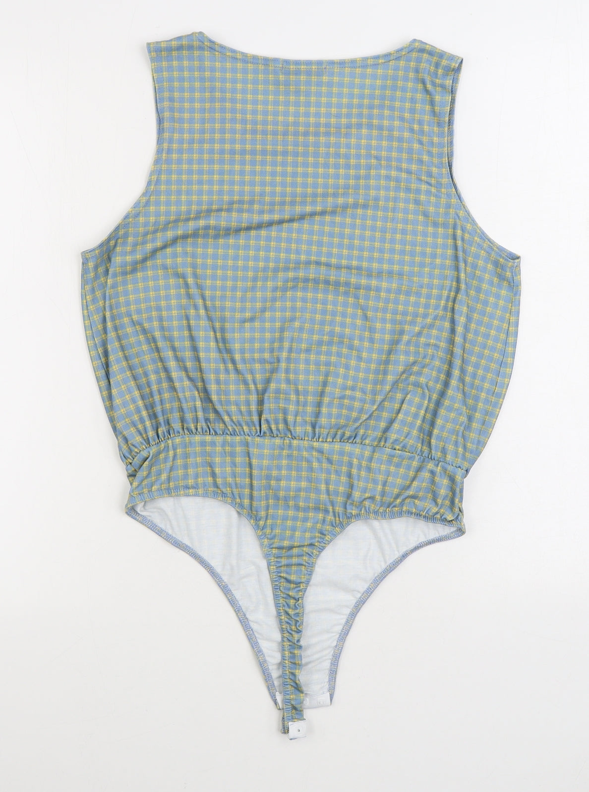 In the Style Womens Blue Plaid Polyester Bodysuit One-Piece Size 12 Button