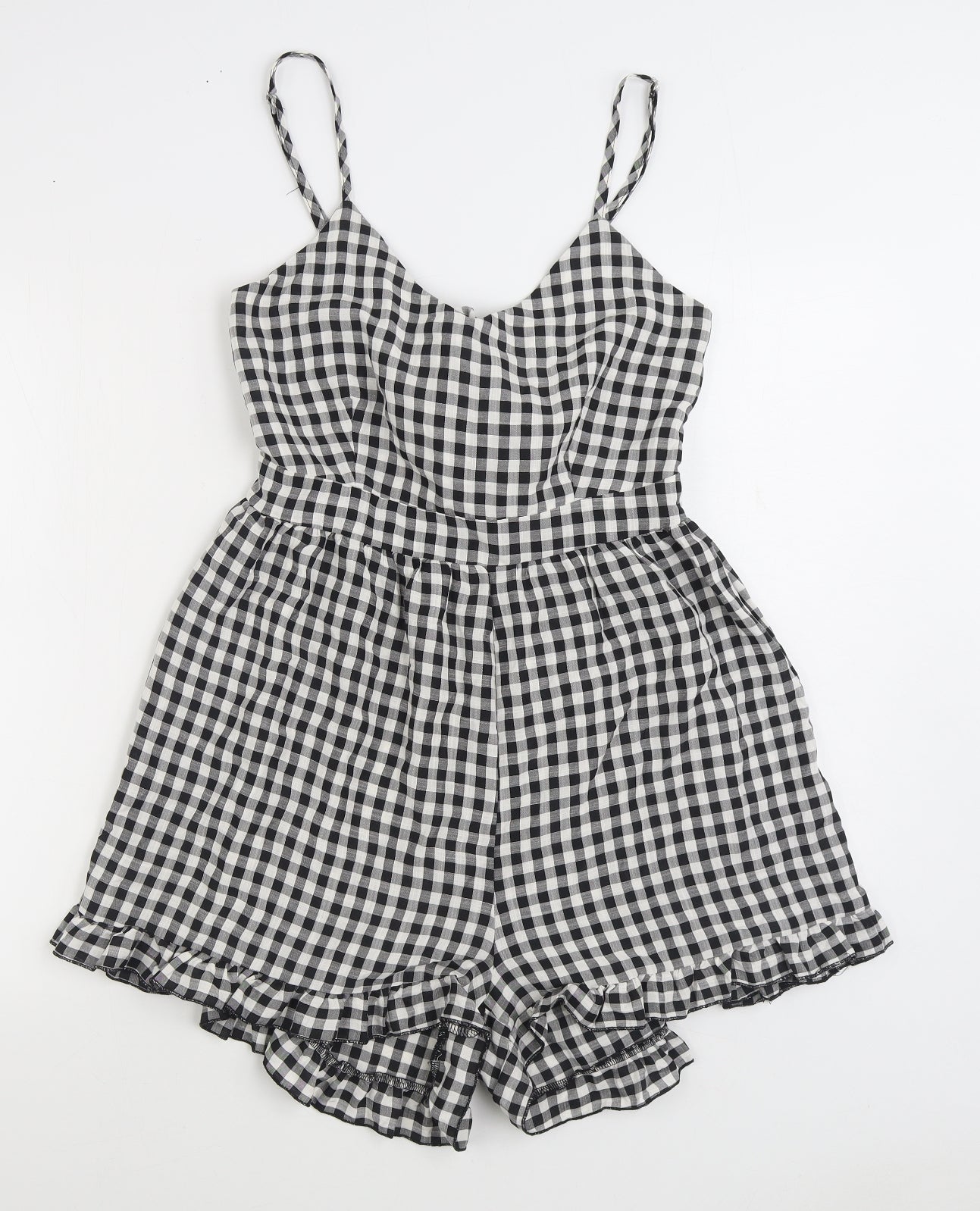 Boohoo Womens Black Gingham Viscose Playsuit One-Piece Size 14 Zip