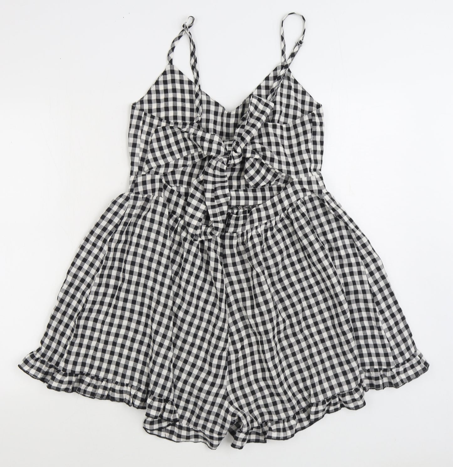 Boohoo Womens Black Gingham Viscose Playsuit One-Piece Size 14 Zip
