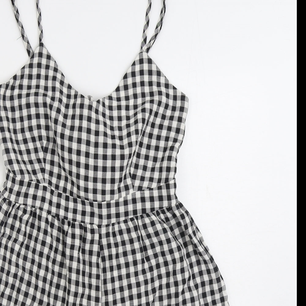 Boohoo Womens Black Gingham Viscose Playsuit One-Piece Size 14 Zip