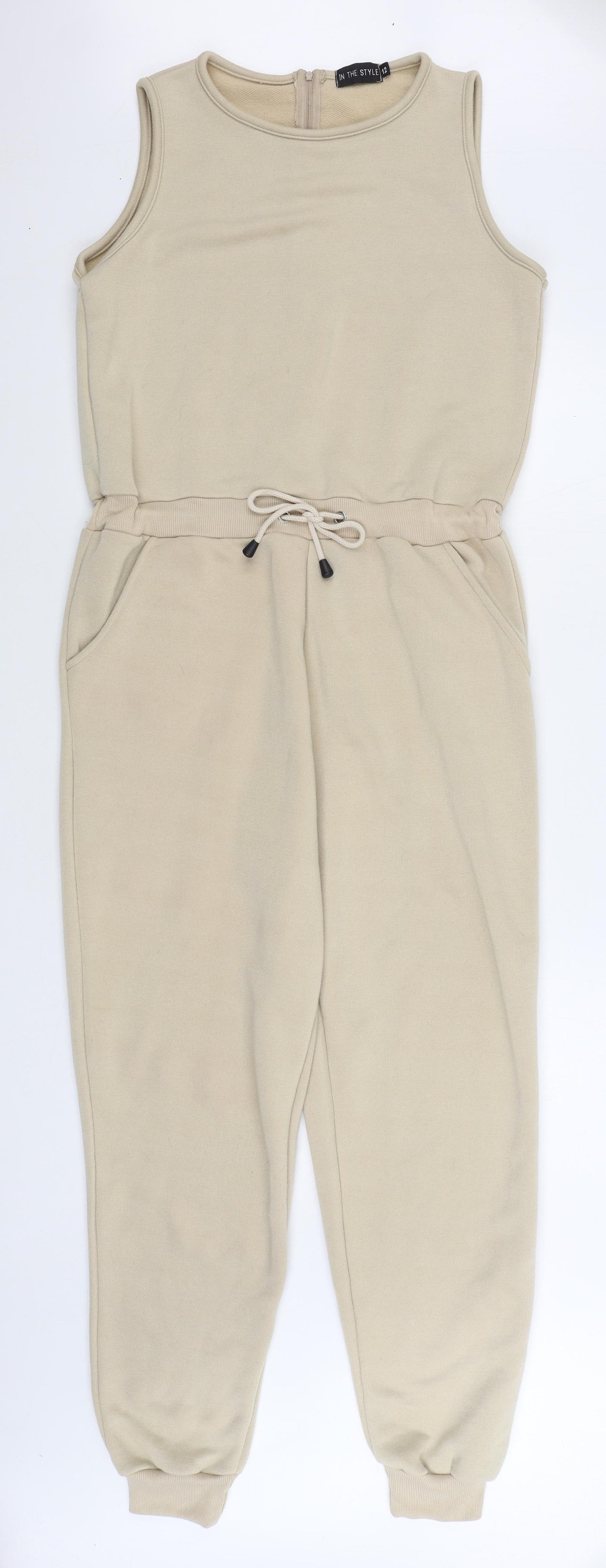 In the Style Womens Beige Polyester Jumpsuit One-Piece Size 12 Zip