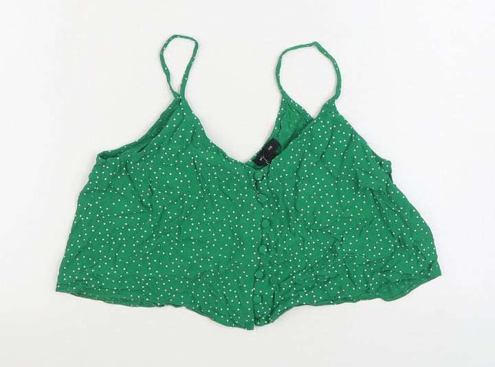 New Look Womens Green Polka Dot Viscose Camisole Tank Size 12 Scoop Neck