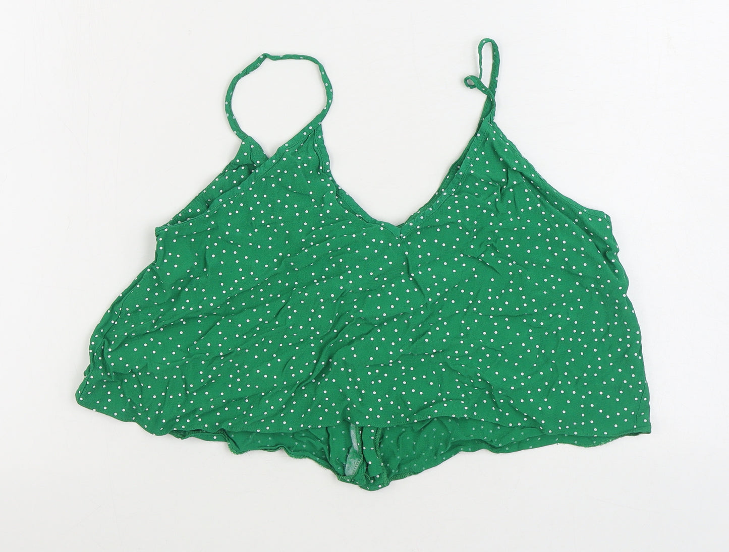 New Look Womens Green Polka Dot Viscose Camisole Tank Size 12 Scoop Neck
