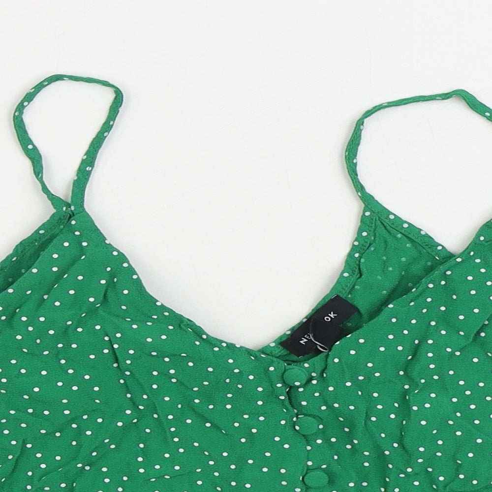 New Look Womens Green Polka Dot Viscose Camisole Tank Size 12 Scoop Neck