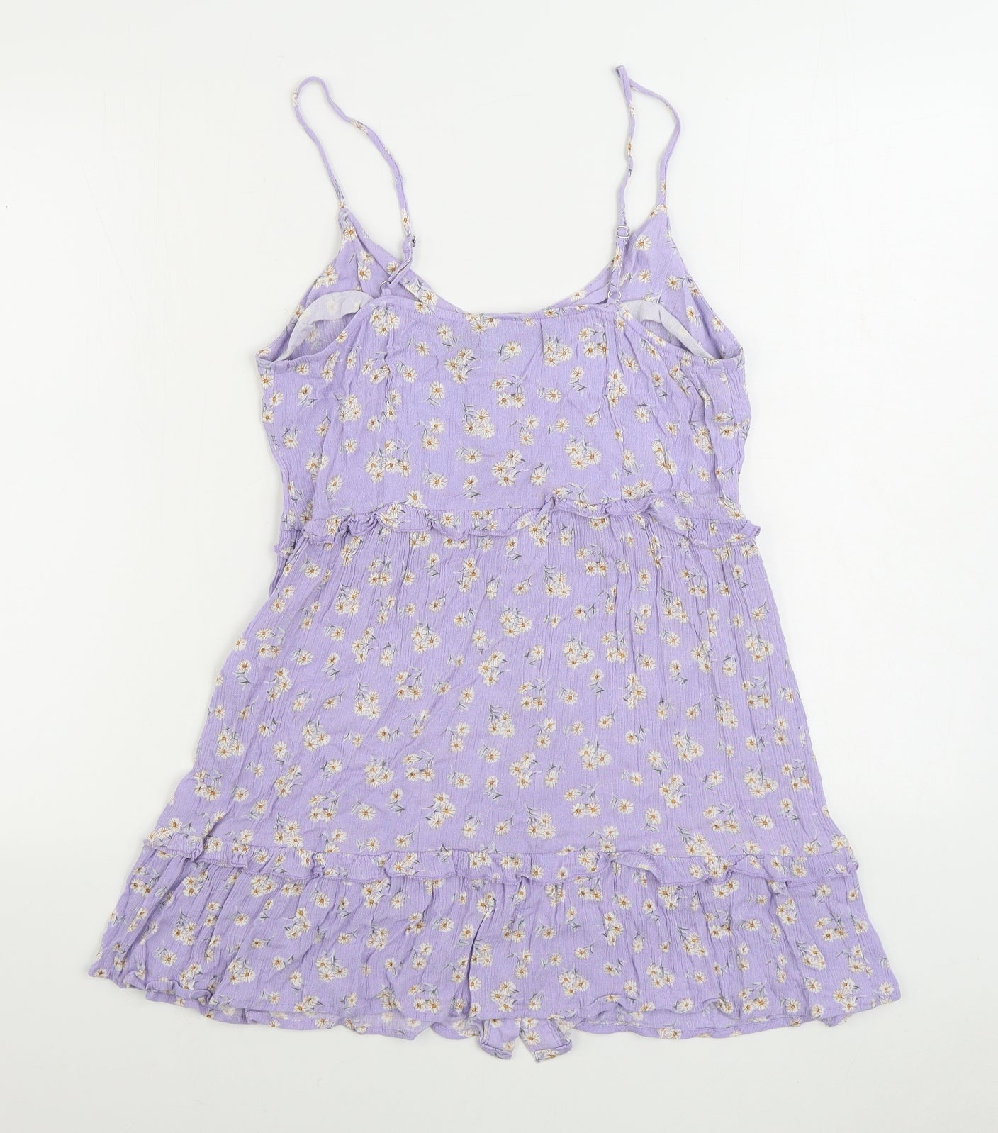In the Style Womens Purple Geometric Viscose A-Line Size 10 Scoop Neck Button - Ruffles