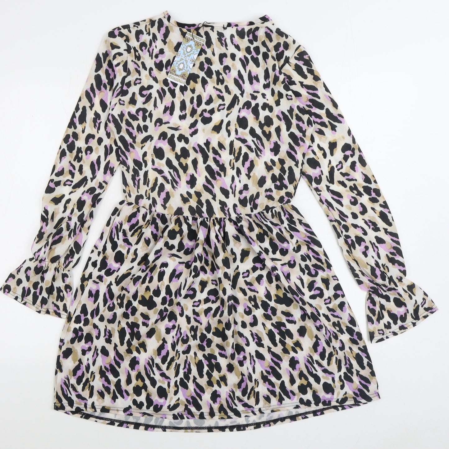 Boohoo Womens Multicoloured Animal Print Polyester Skater Dress Size 10 Round Neck Pullover
