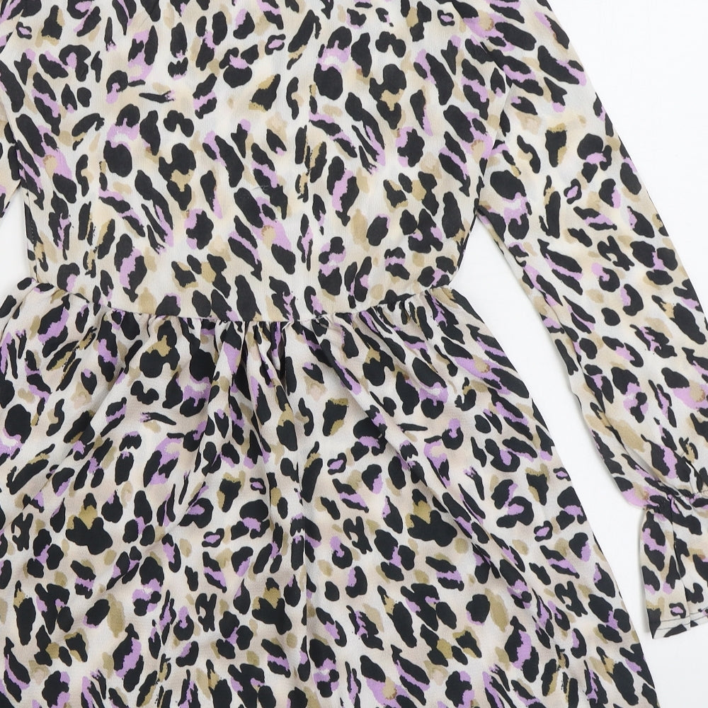 Boohoo Womens Multicoloured Animal Print Polyester Skater Dress Size 10 Round Neck Pullover