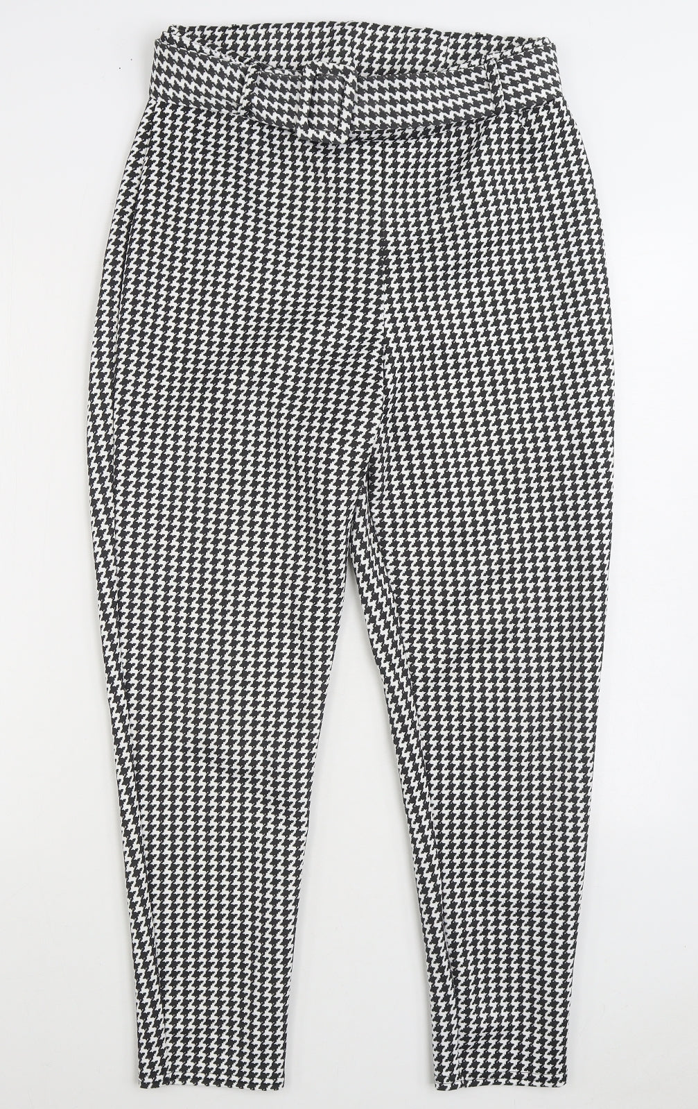 Boohoo Womens Black Geometric Polyester Trousers Size 14 L28 in Regular Zip