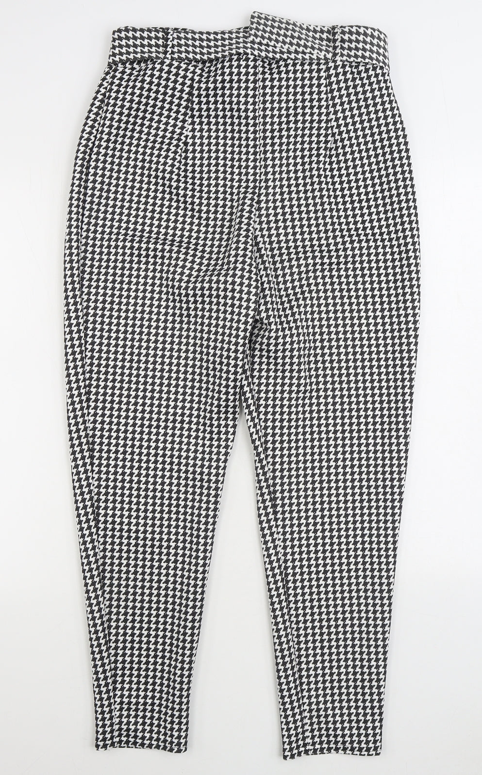 Boohoo Womens Black Geometric Polyester Trousers Size 14 L28 in Regular Zip