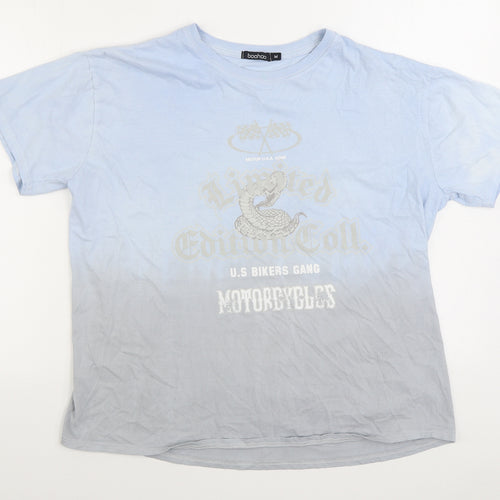 Boohoo Mens Blue Cotton T-Shirt Size M Round Neck - Bikers gang