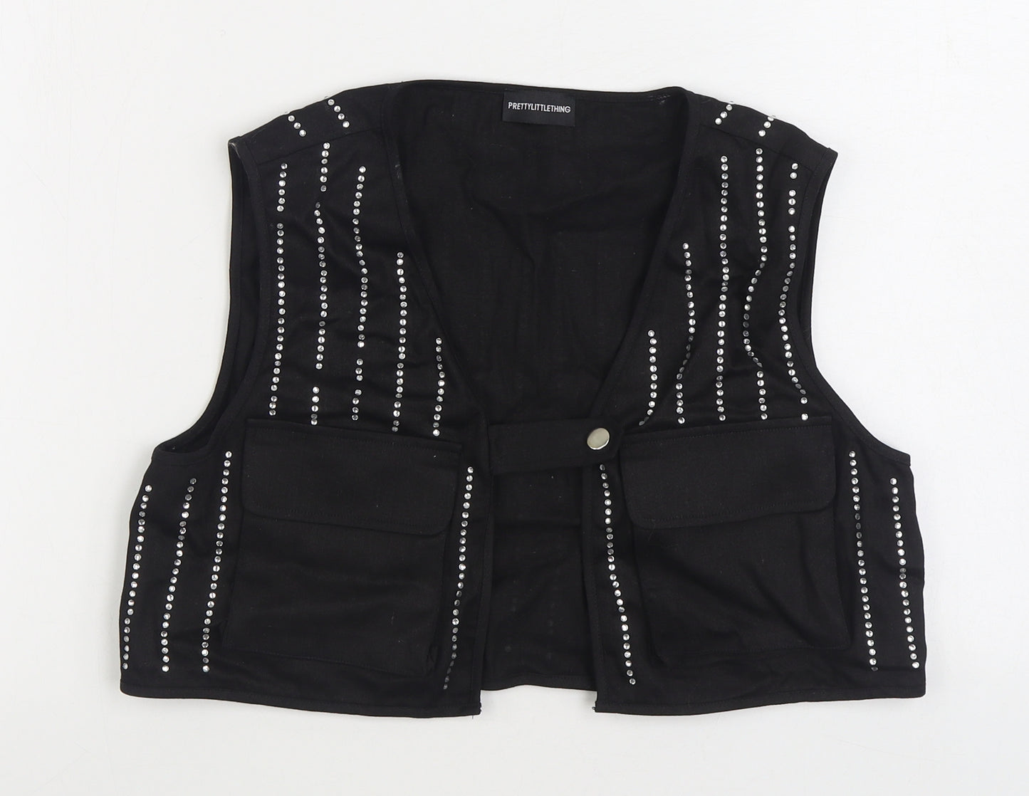 PRETTYLITTLETHING Womens Black Gilet Jacket Size S Button