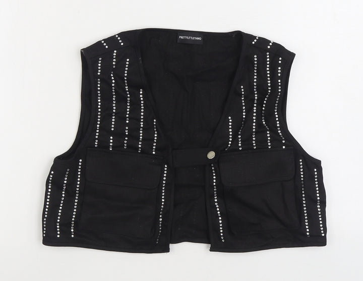 PRETTYLITTLETHING Womens Black Gilet Jacket Size S Button