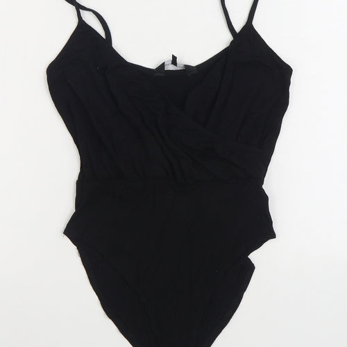 New Look Womens Black Polyester Bodysuit One-Piece Size 10 Button