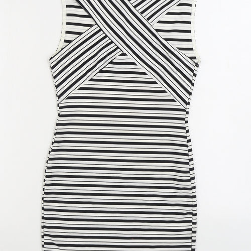 Boohoo Womens Black Striped Polyester Pencil Dress Size 8 V-Neck Pullover