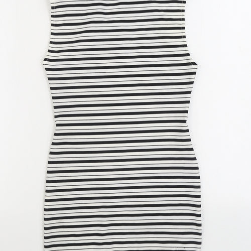 Boohoo Womens Black Striped Polyester Pencil Dress Size 8 V-Neck Pullover