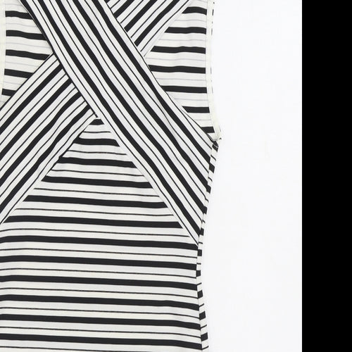 Boohoo Womens Black Striped Polyester Pencil Dress Size 8 V-Neck Pullover