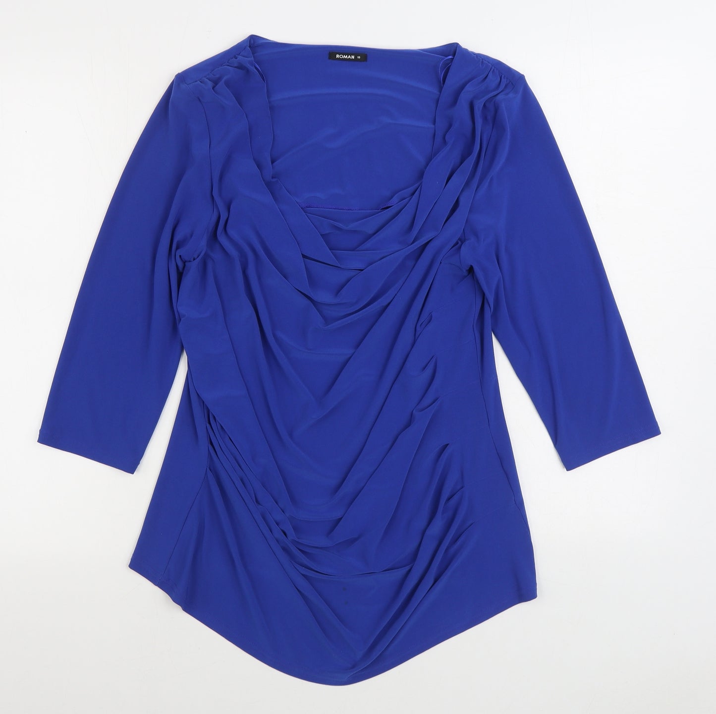 Roman Womens Blue Polyester Basic Blouse Size 18 Cowl Neck