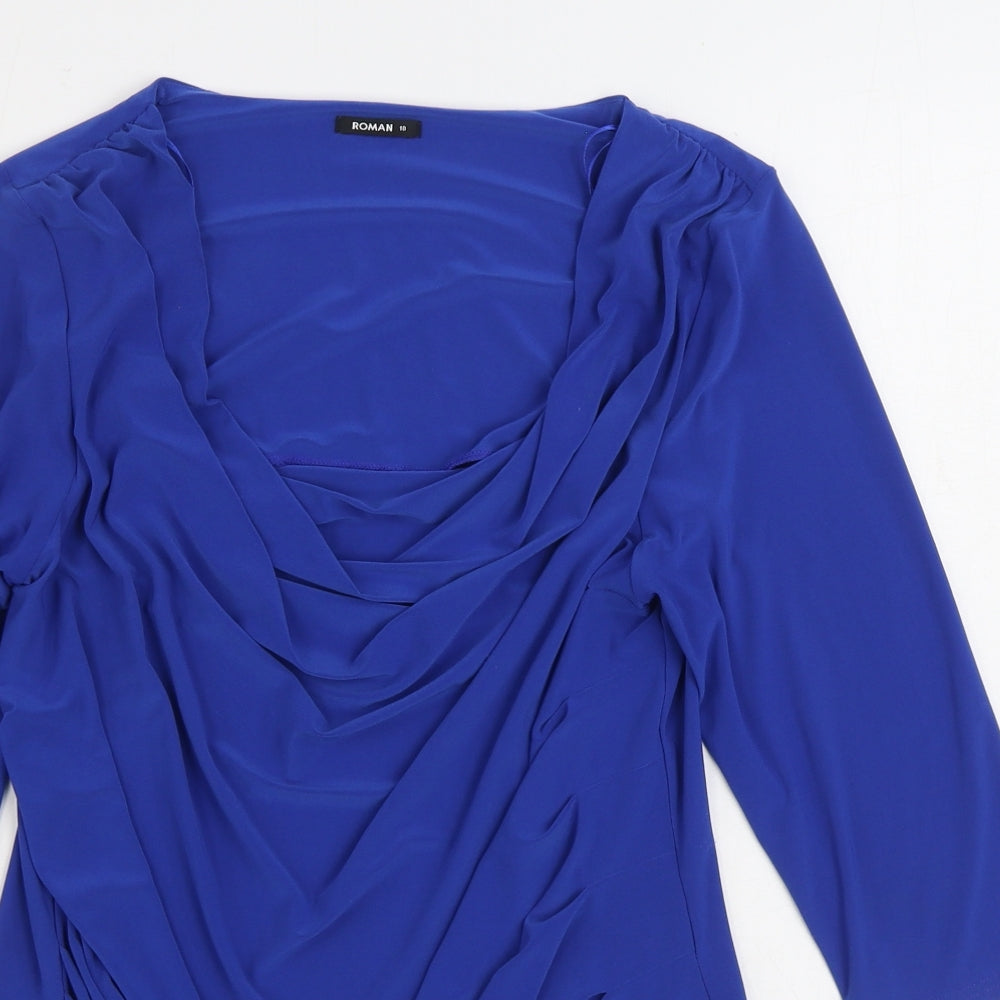 Roman Womens Blue Polyester Basic Blouse Size 18 Cowl Neck