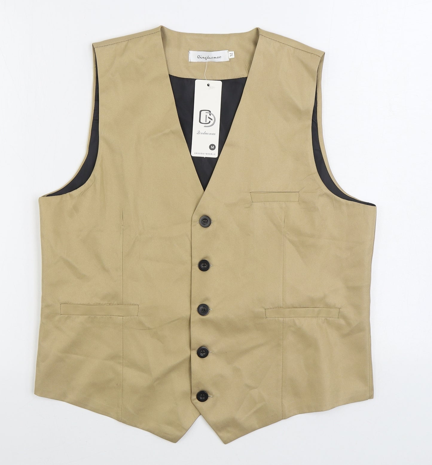 Linduomao Mens Brown Polyester Jacket Suit Waistcoat Size M