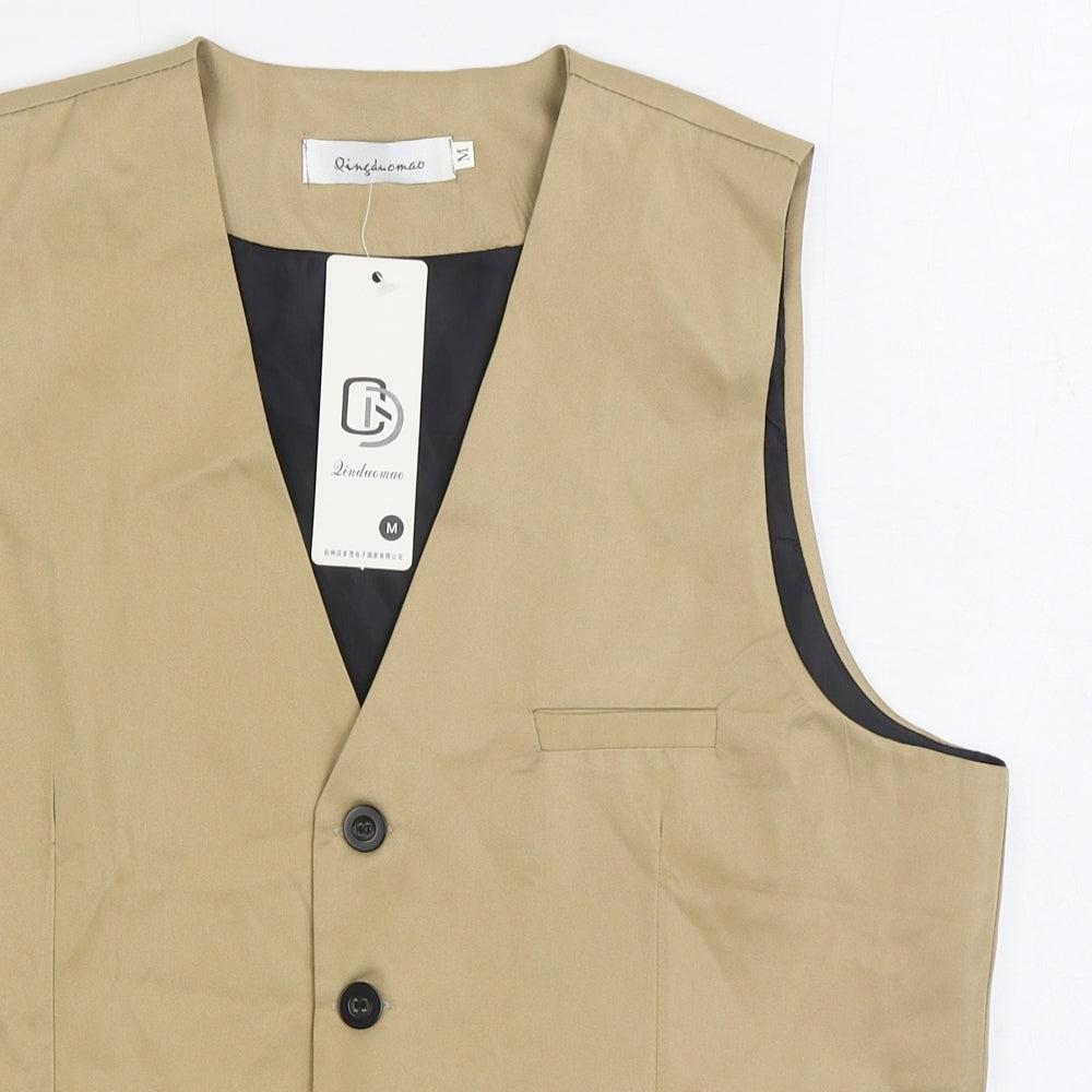 Linduomao Mens Brown Polyester Jacket Suit Waistcoat Size M