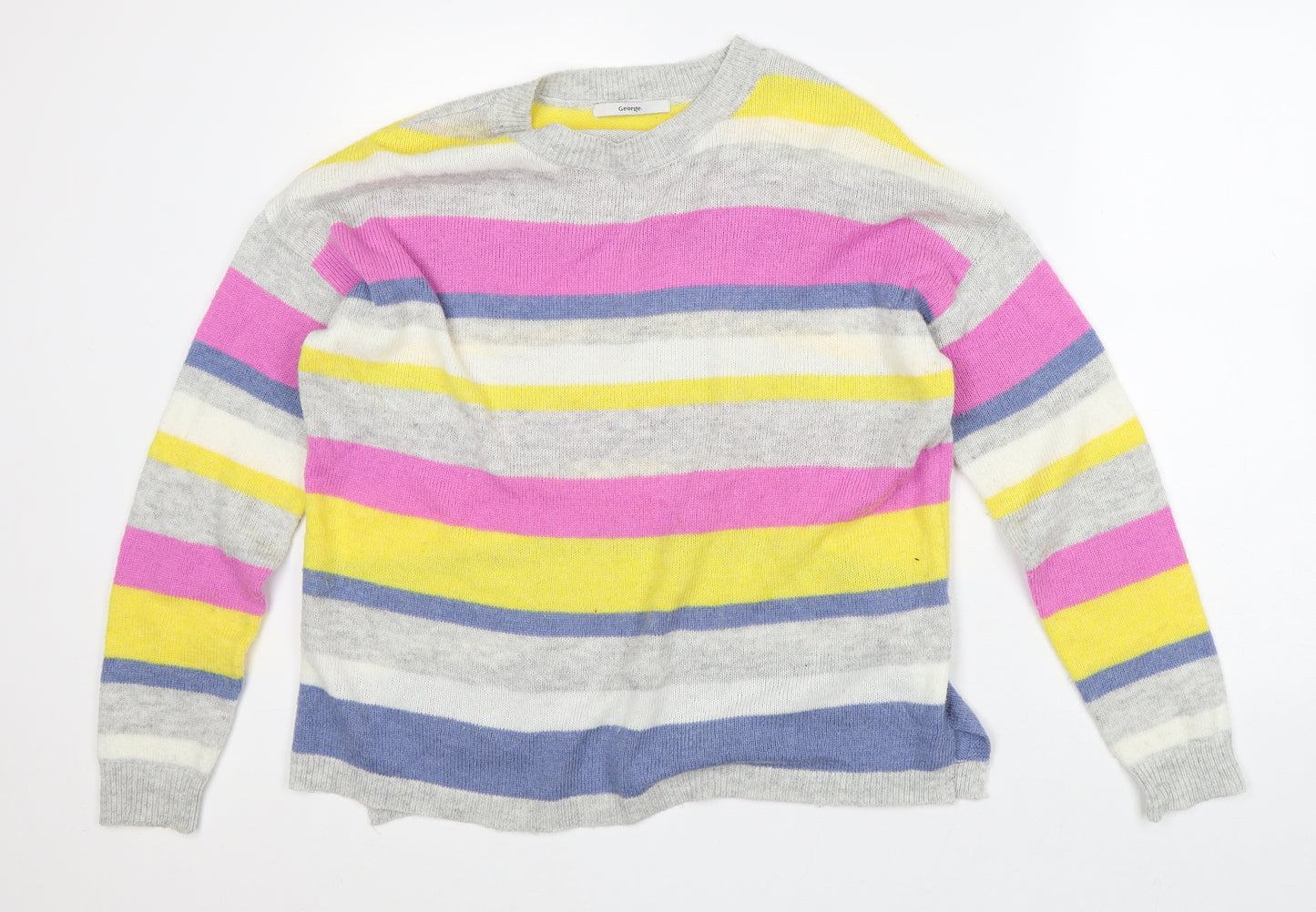 George Womens Multicoloured Crew Neck Striped Acrylic Pullover Jumper Size 12