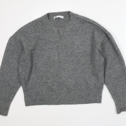 Zara Womens Grey Round Neck Acrylic Pullover Jumper Size L