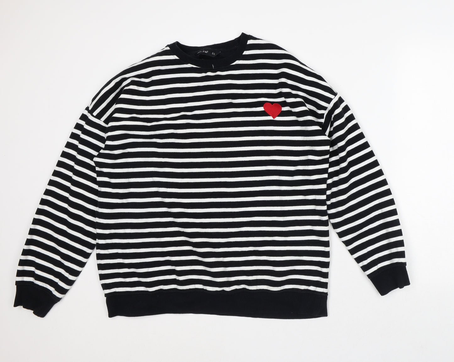 F&F Womens White Striped Cotton Pullover Sweatshirt Size 14