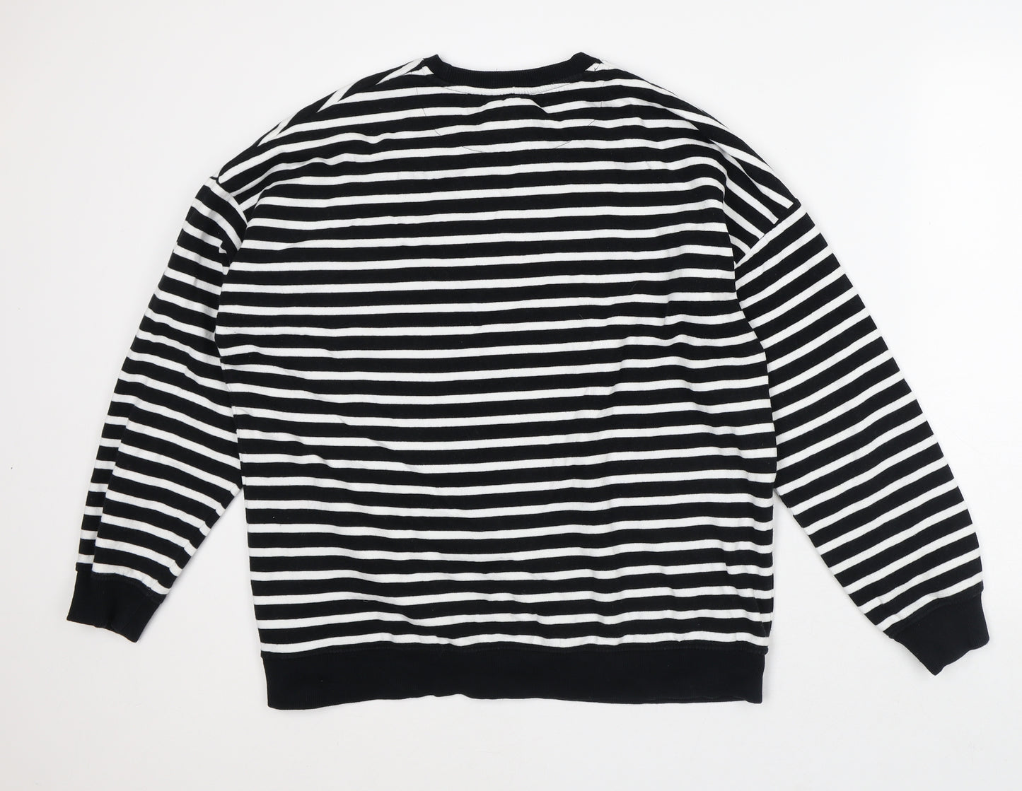 F&F Womens White Striped Cotton Pullover Sweatshirt Size 14