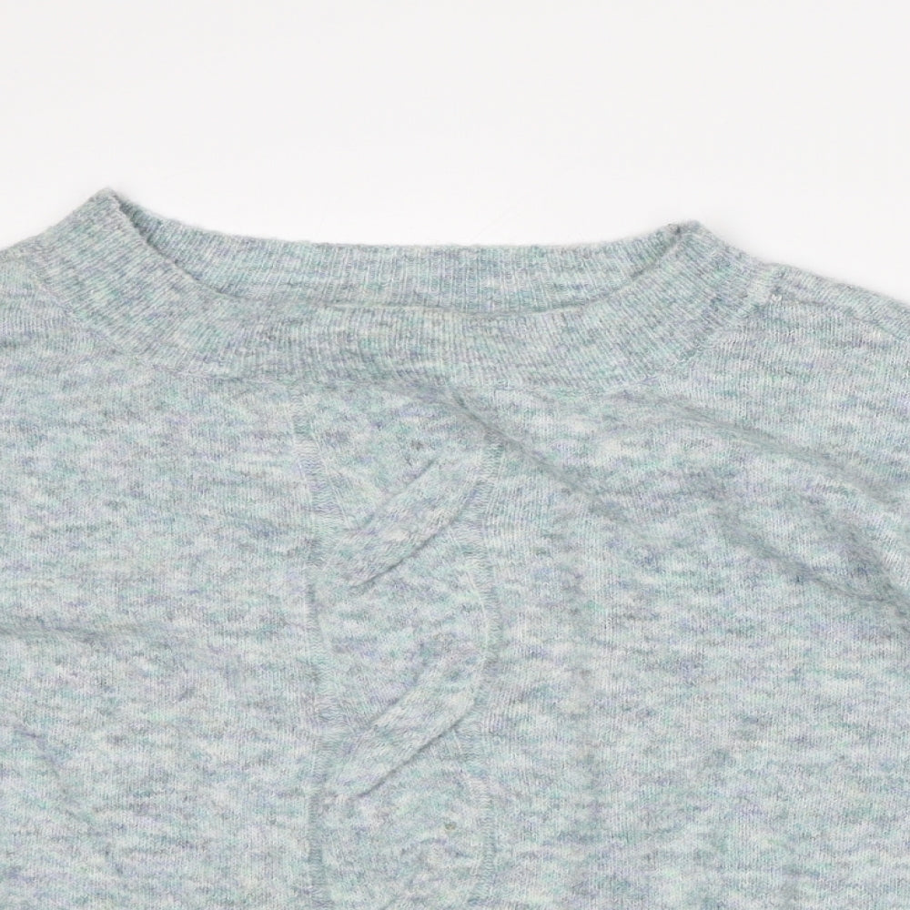 Marks and Spencer Womens Blue Crew Neck Geometric Acrylic Pullover Jumper Size 12
