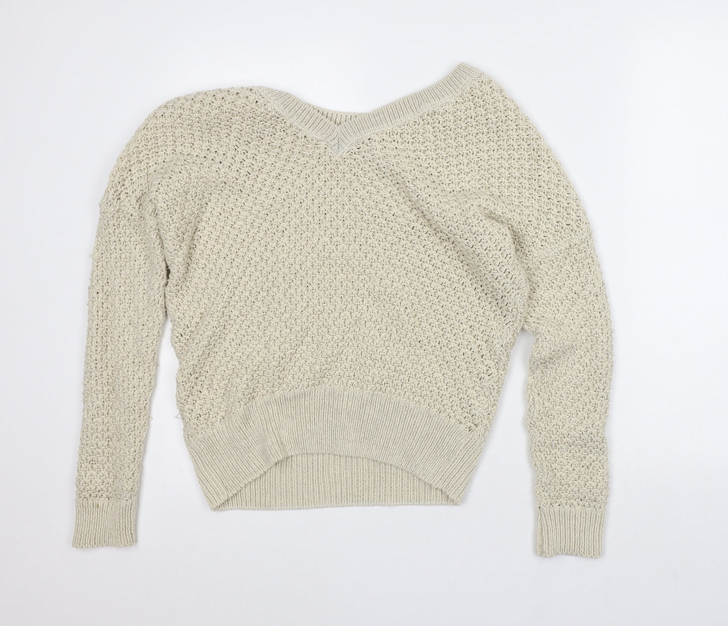 NEXT Womens Beige V-Neck Acrylic Pullover Jumper Size M
