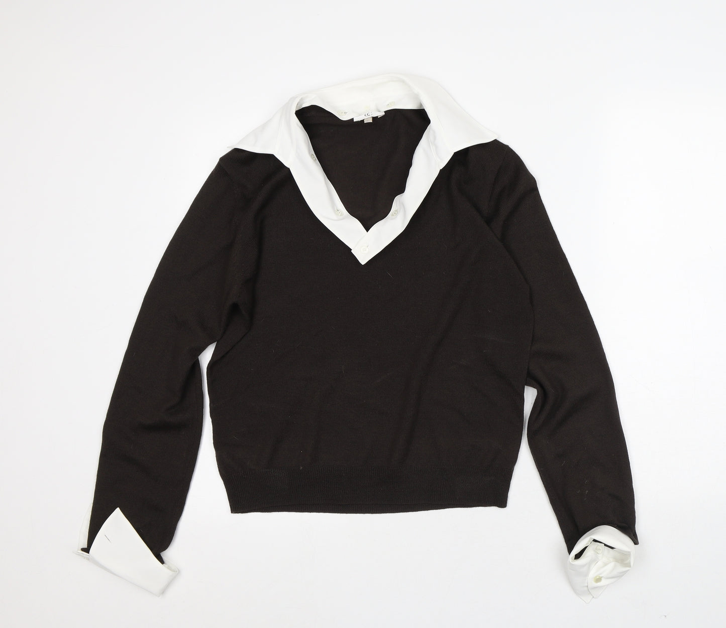 Coco Chanel Womens Brown Collared Wool Pullover Jumper Size M - Mock shirt