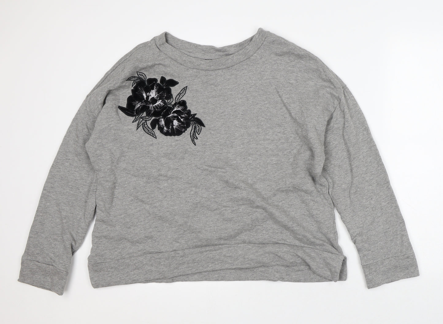 Marks and Spencer Womens Grey Cotton Pullover Sweatshirt Size 16 - Flowers