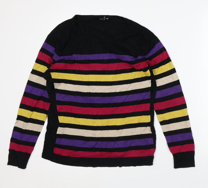 M&Co Womens Multicoloured Round Neck Striped Viscose Pullover Jumper Size 14