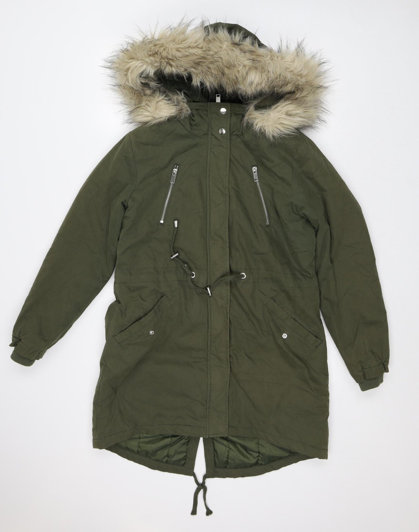 New Look Womens Green Parka Coat Size 10 Zip